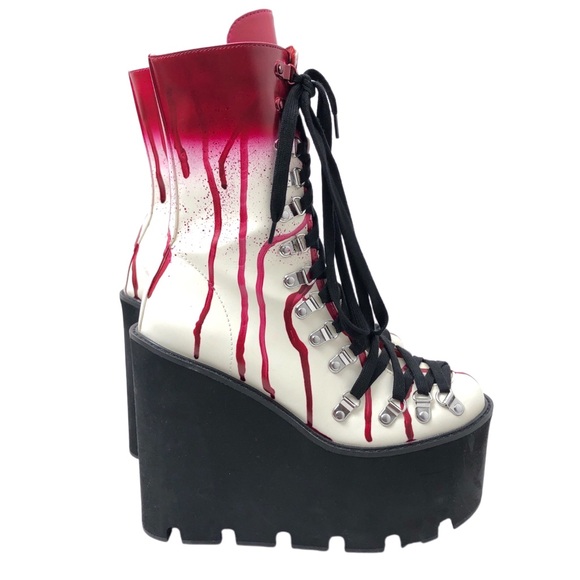 Dolls Kill Trickz N Treatz Dripping Blood Scream Queen Wedge Platform Boot 8M - Picture 1 of 9